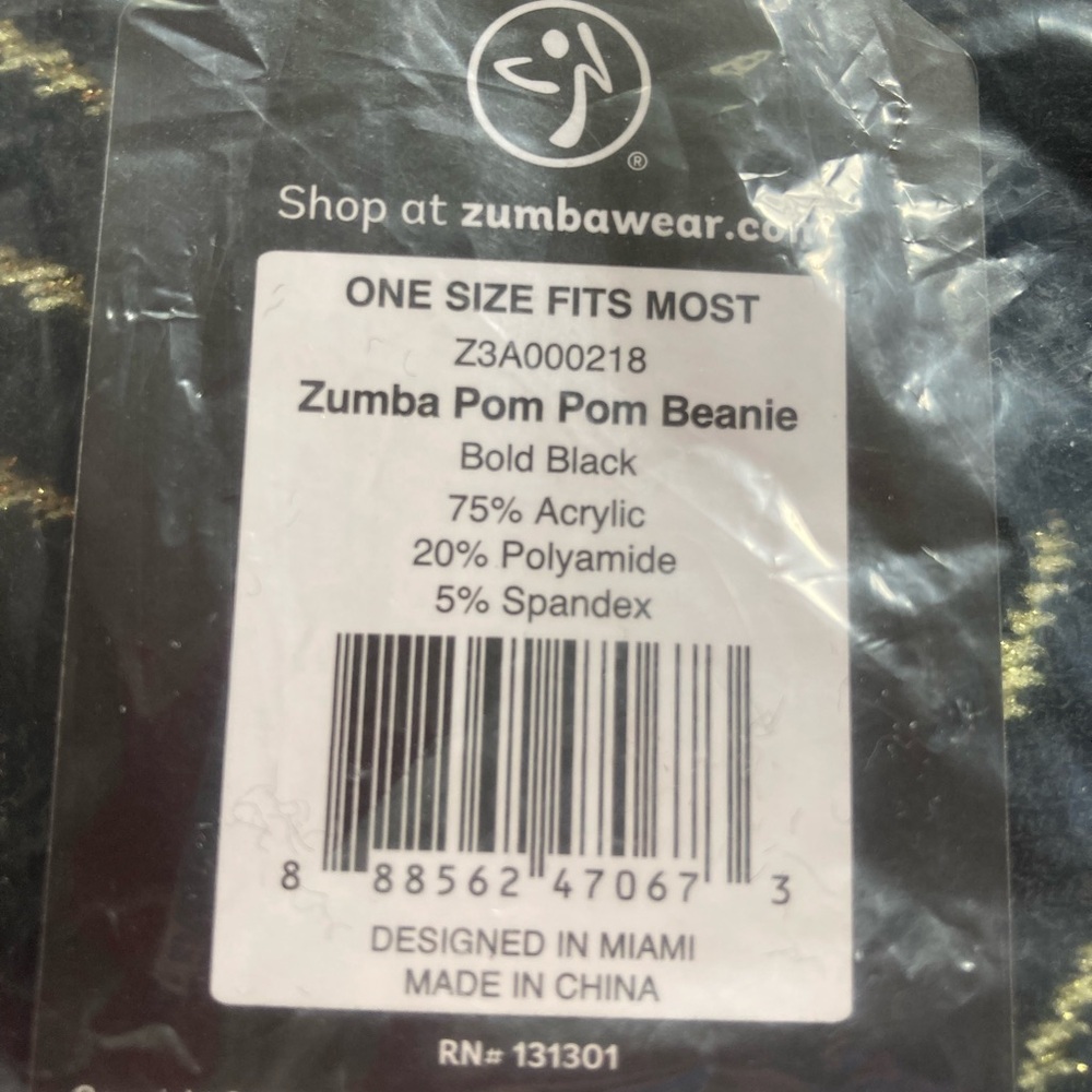 Zumba Fitness Black and Gold Chevron Pom Pom Beanie - Picture 5 of 5